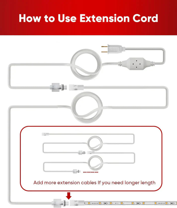 10FT Male-to-Female Extension Power Cord for LED Neon Rope & Strip Lights