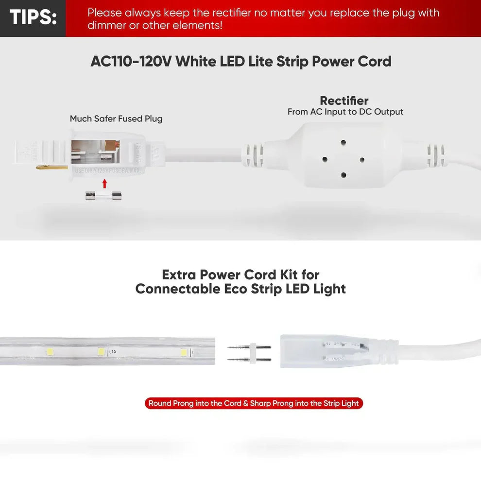 Extra Power Cord Pack for 110V Lite Strip LED Lights – 7x10mm