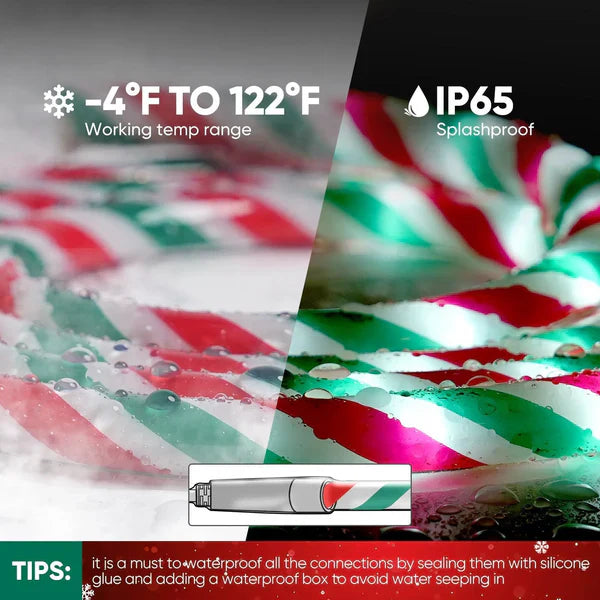 110V Candy Cane Christmas Rope Light White Red Green 11000K - Lumens Depot