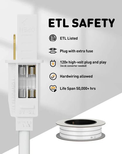 110V-120V Cool White (6000K) Neon LED Rope Light - 8mmX16mm,Commercial Grade, IP65, 189 LM/M -Cuttable, dimmable - Plug and Play and Hardwired - Lumens Depot