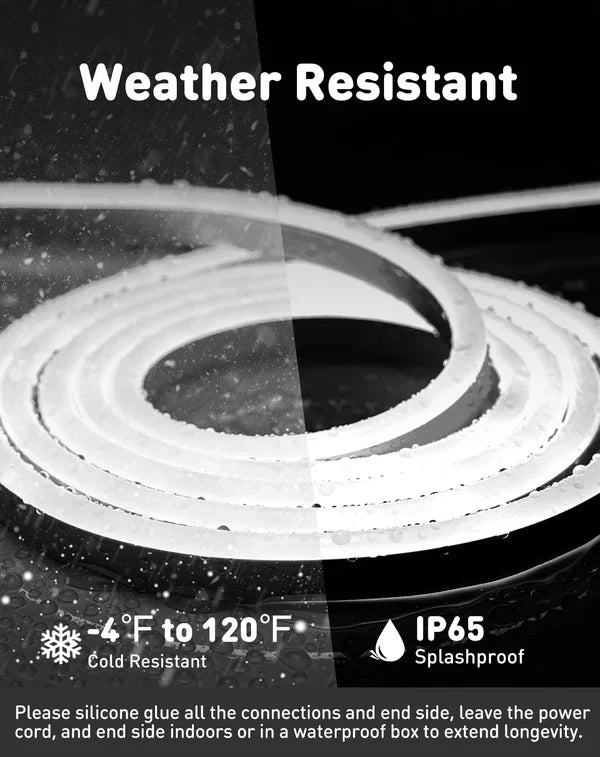 110V-120V Cool White (6000K) Neon LED Rope Light - 8mmX16mm,Commercial Grade, IP65, 189 LM/M -Cuttable, dimmable - Plug and Play and Hardwired - Lumens Depot