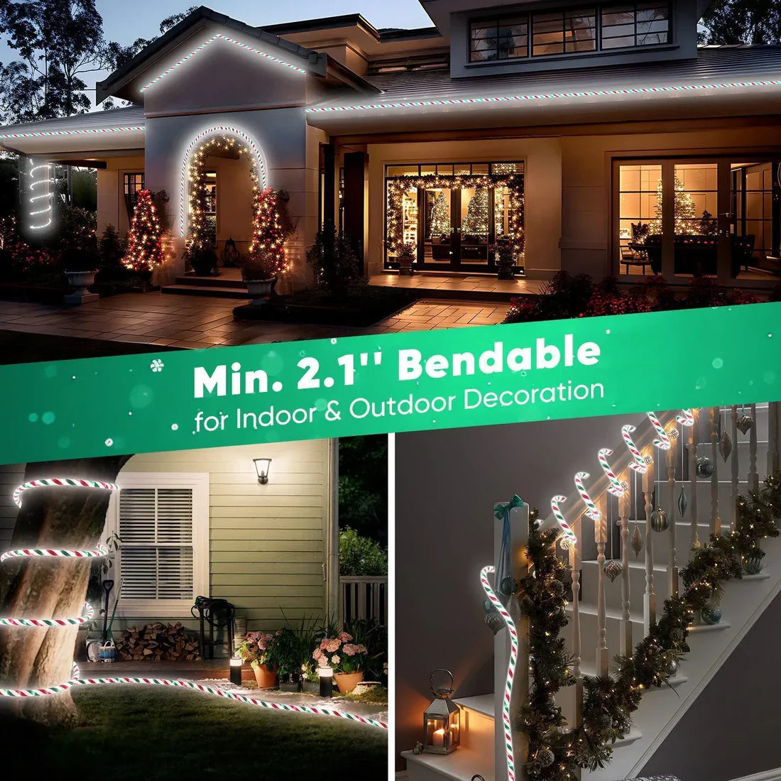 110V Candy Cane Christmas Rope Light White Red Green 11000K - Lumens Depot