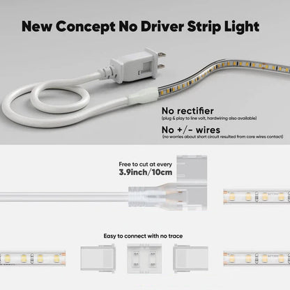 110V COB LED Strip Light with Adhesive Backing, Cool White 6000K - Lumens Depot