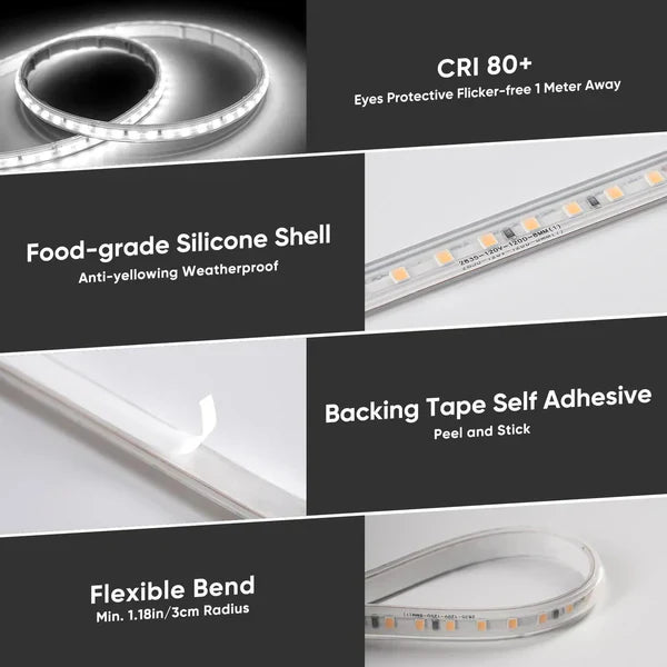 110V COB LED Strip Light with Adhesive Backing, Cool White 6000K - Lumens Depot
