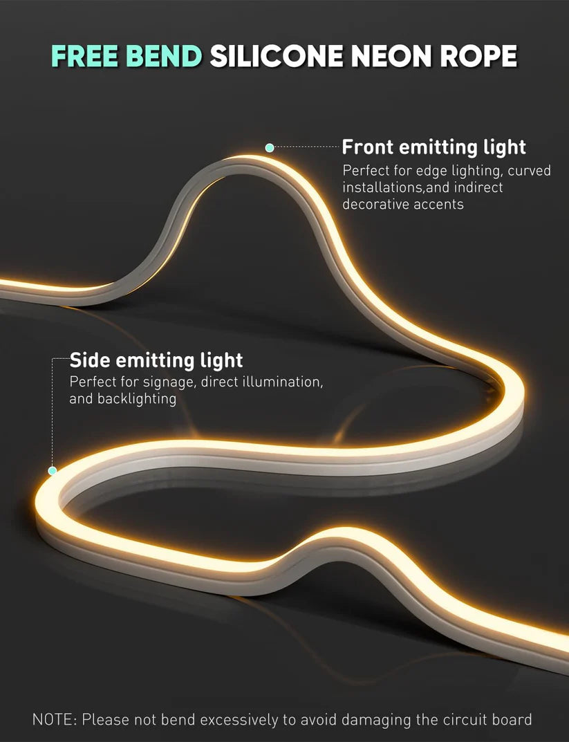 120V 3D Bend Neon Flex LED Strip Light with Flexible Top & Side Bending in 2800K Warm White - Luceray