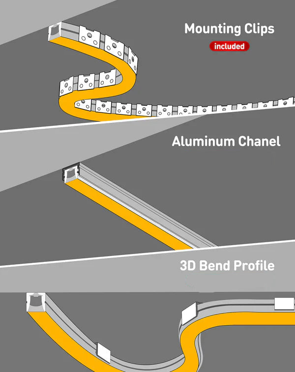 120V 3D Bend Flexible Neon Flex LED Strip, Top & Side Bend, 6000K Cool White - Lumens Depot