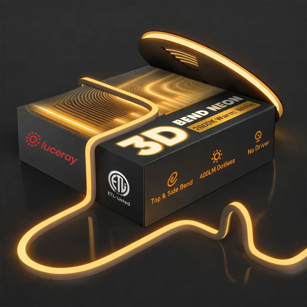 120V 3D Bend Neon Flex LED Strip Light with Flexible Top & Side Bending in 2800K Warm White - Luceray