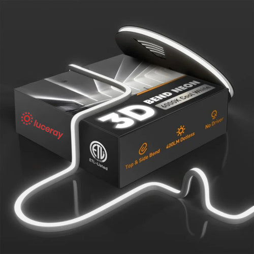 120V 3D bendable neon flex LED strip, dimmable, capable of top and side bends,  6000K cool white - Luceray
