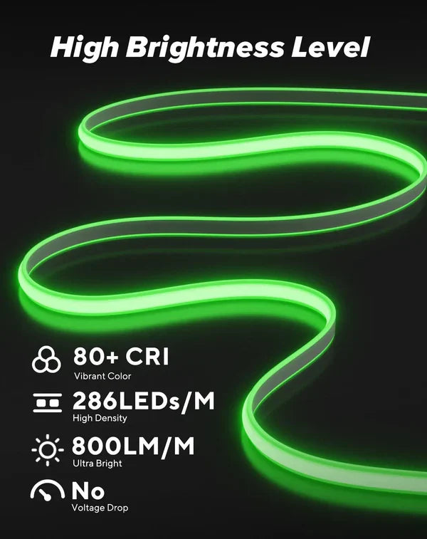 120V Ultra Bright Green COB LED Neon Rope Light, 800 Lumens/M - Lumens Depot
