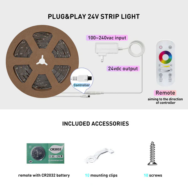24V 16FT RGBWW LED Strip Light with IC Function and Remote Control – Multi-Color LED Tape - Lumens Depot