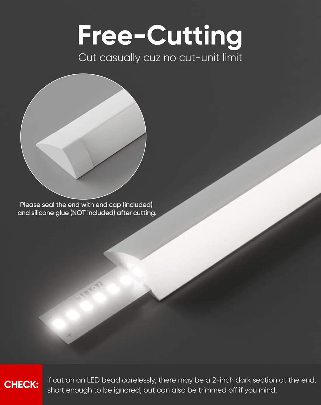 24V Anti-Glare Bright Cozy Under Cabinet LED Strip Free Cut 6000K Cool White - Black Shell - Lumens Depot