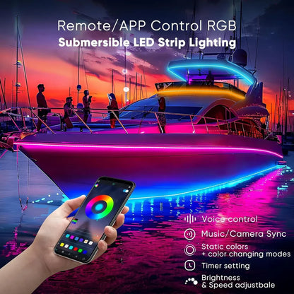 24V IP68 LED Strip Light – Smart RGB Submersible Pool Light Strips, 4mm x 12mm, 1-10V Dimmable, Remote & Bluetooth App Control, ETL Listed, 2W/M - Lumens Depot