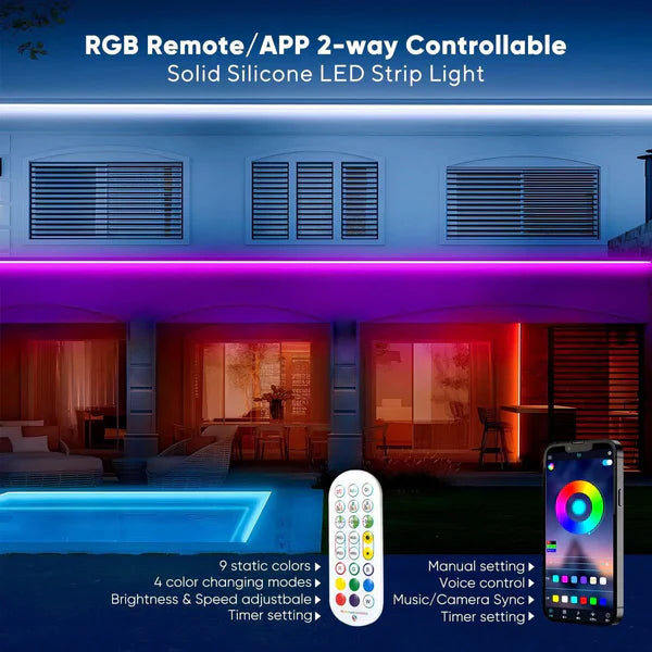 24V IP68 LED Strip Light – Smart RGB Submersible Pool Light Strips, 4mm x 12mm, 1-10V Dimmable, Remote & Bluetooth App Control, ETL Listed, 2W/M - Lumens Depot