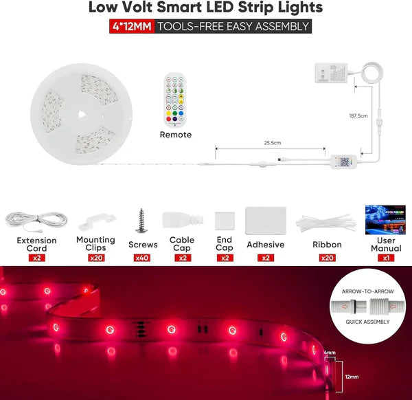 24V IP68 LED Strip Light – Smart RGB Submersible Pool Light Strips, 4mm x 12mm, 1-10V Dimmable, Remote & Bluetooth App Control, ETL Listed, 2W/M - Lumens Depot