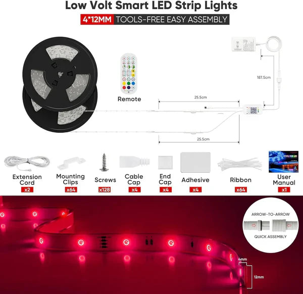 24V IP68 LED Strip Light – Smart RGB Submersible Pool Light Strips, 4mm x 12mm, 1-10V Dimmable, Remote & Bluetooth App Control, ETL Listed, 2W/M - Lumens Depot