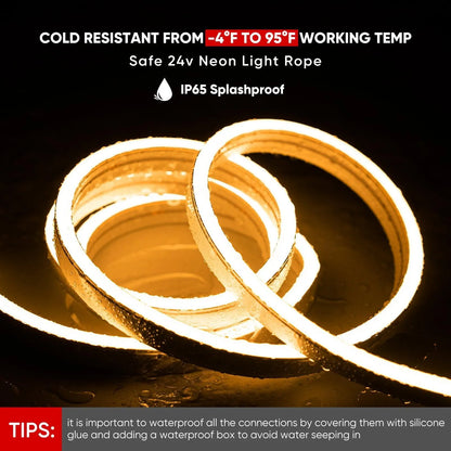 16FT 24V Smart RGBW LED Neon Rope Light, Cool and Warm White – Anti Yellowing -App and Remote Controlled - Lumens Depot