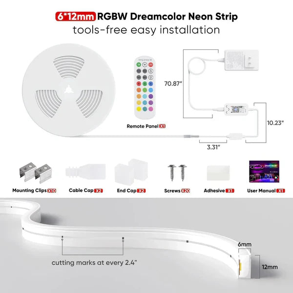 16FT 24V Smart RGBW LED Neon Rope Light, Cool and Warm White – Anti Yellowing -App and Remote Controlled - Lumens Depot