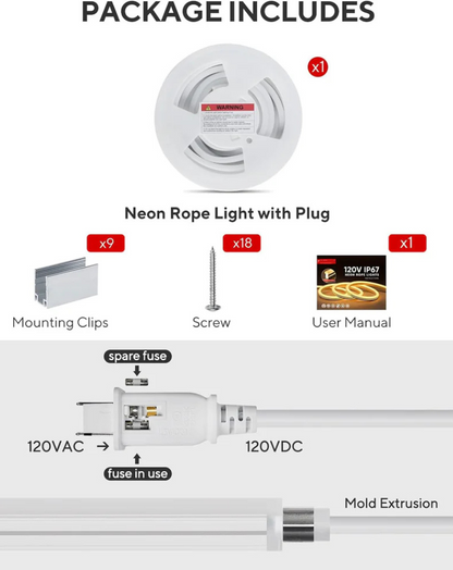 120V, 2800K, IP67 Waterproof Flexible Warm Outdoor Neon Rope Light Cold Resistant (-40℉) - Lumens Depot