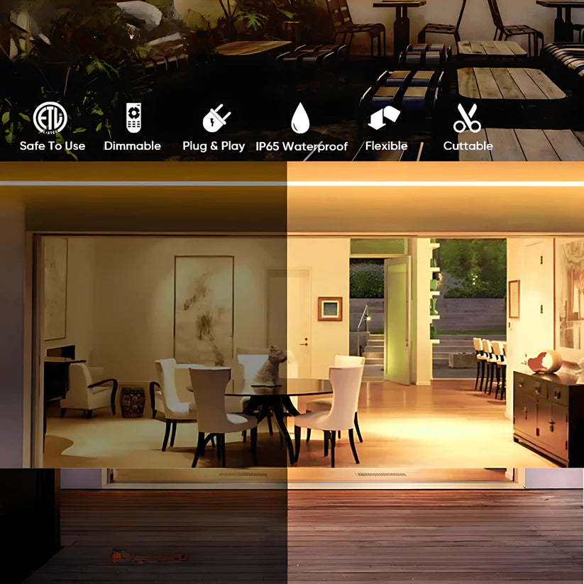 High-Voltage 110–130V Warm White LED Neon Rope Light, 3000K, Slim 7mm × 14.5mm Design, Dimmable, IP65 Waterproof - Luceray