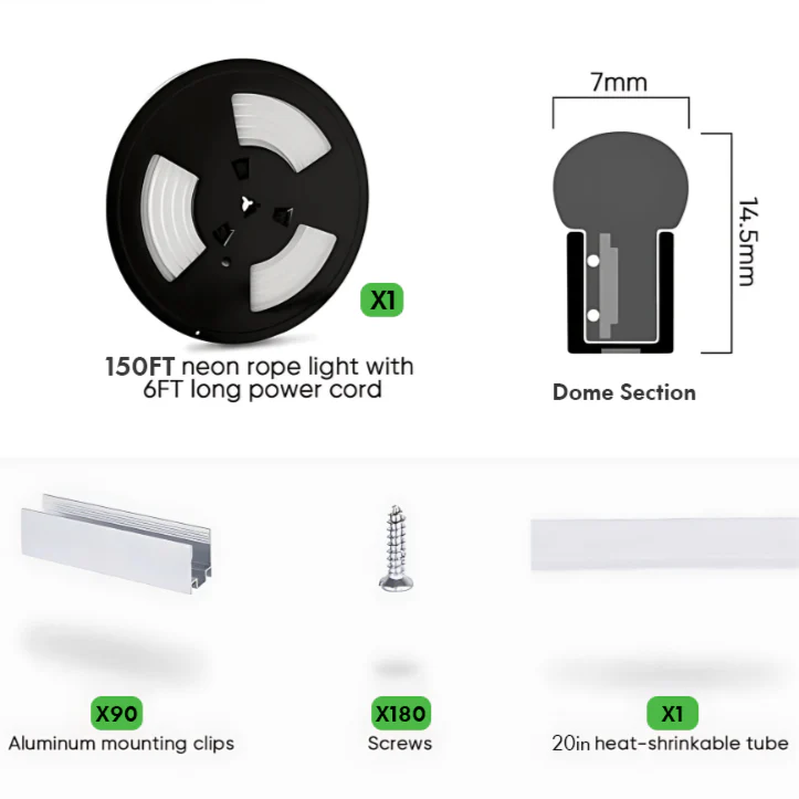 High-Voltage 110–130V Warm White LED Neon Rope Light, 3000K, Slim 7mm × 14.5mm Design, Dimmable, IP65 Waterproof - Luceray