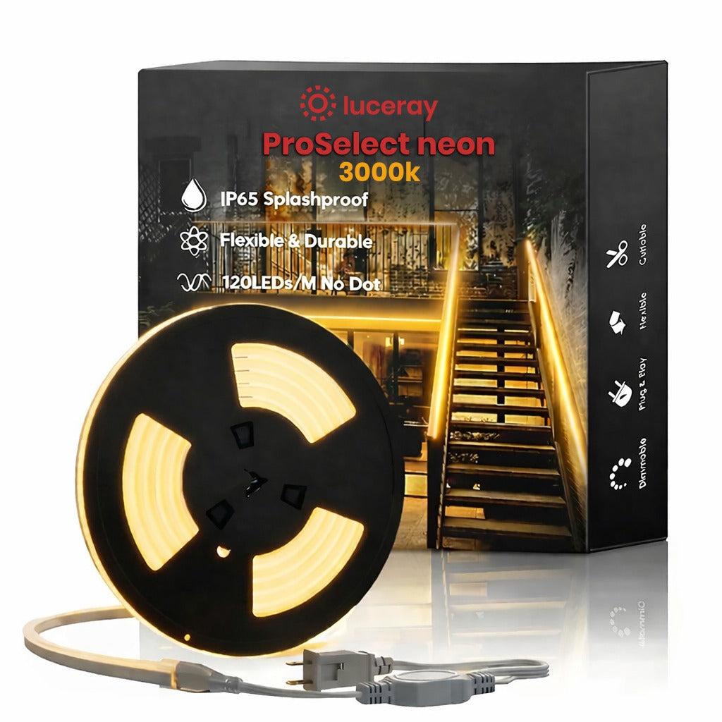 High-Voltage 110–130V Warm White LED Neon Rope Light, 3000K, Slim 7mm × 14.5mm Design, Dimmable, IP65 Waterproof - Luceray