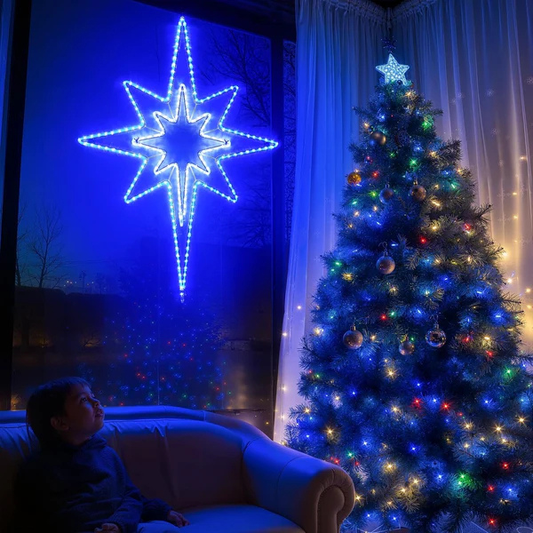 Large Star of Bethlehem Blue White Color Plug In Motif Christmas Light - Lumens Depot