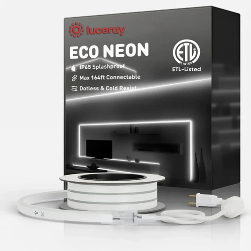 110–120V Neon LED Rope Light, 6000K Cool White, 8mm × 16mm, Dimmable, Cuttable, IP65 Rated - Luceray