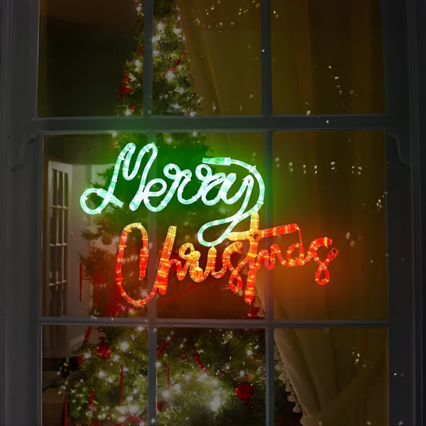 Red & Green Merry Christmas LED Motif Sign – Plug-In Holiday Light