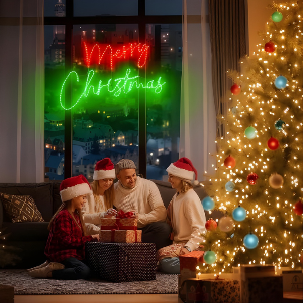 Motif Sign Red and Green Merry Christmas Sign Plug in Motif Christmas Light - Lumens Depot