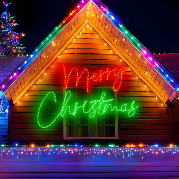 Motif Sign Red and Green Merry Christmas Sign Plug in Motif Christmas Light - Lumens Depot