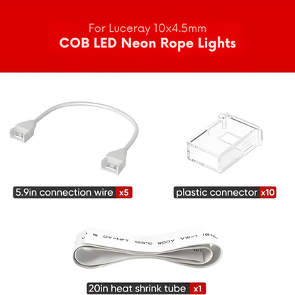 120V COB Neon Rope Light Connector Kit – Fits 10x4.5mm LED Neon Light