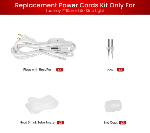 Extra Power Cord Pack for 110V Lite Strip LED Lights – 7x10mm