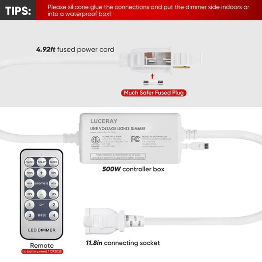 Universal Dimmer Controller Pack for 120V LED Strip and Neon Rope Lights