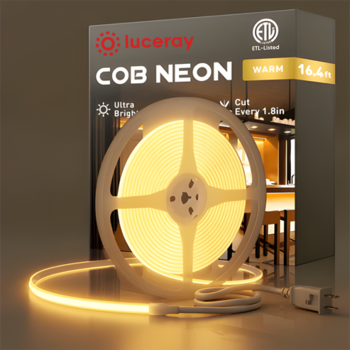 110-120V Warm White(2800K) COB LED Neon Rope(10mmX4.5mm)-Peel and Stick Tape Light, IP65 Splash Proof, Cuttable, dimmable, can hardwire