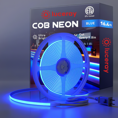 110-120V Blue COB Peel and Stick Tape Light (10mmx4.5mm),800Lm/W, IP65, Cuttable, dimmable, flicker-free - Plug and Play and hardwired