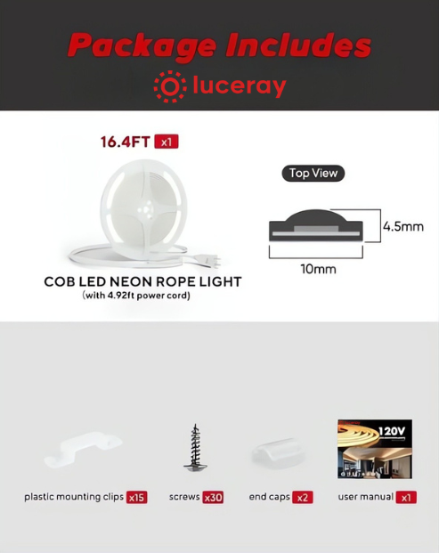 120V Ultra Bright COB LED Neon Rope Light, Ice Blue, 800 Lumens/M