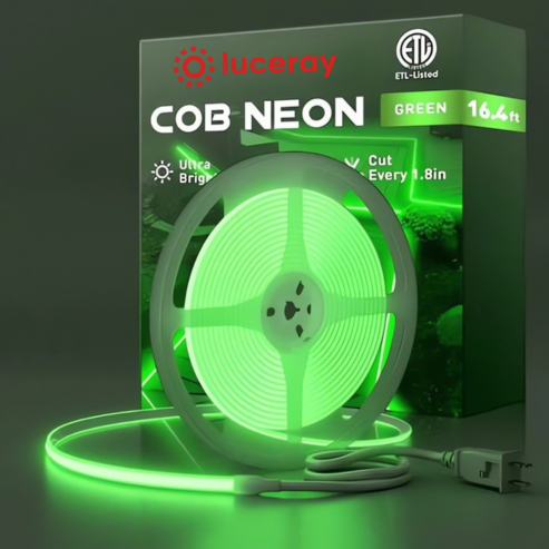 120V Ultra Bright Green COB LED Neon Rope Light, 800 Lumens/M