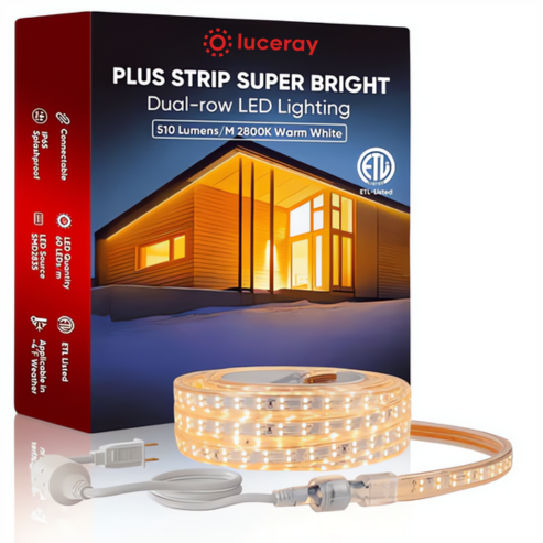 110V Super Bright Double Row LED Strip, 2800K Warm White, 510 Lumens/M, IP65