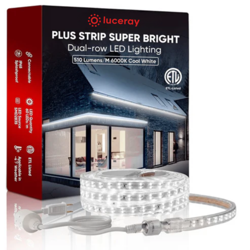110V Super Bright Double Row LED Strip, 6000K Cool White, 510 Lumens/M, IP65