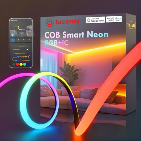 24V Smart COB Neon LED Strip Light – RGB Segment Colors, Alexa & Google Voice Control