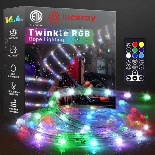 120V RGB Twinkle LED Rope Light with Remote Control and Dynamic Color Modes