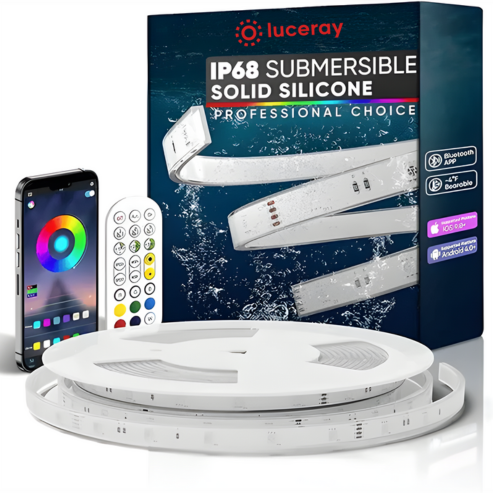 24V IP68 LED Strip Light – Smart RGB Submersible Pool Light Strips, 4mm x 12mm, 1-10V Dimmable, Remote & Bluetooth App Control, ETL Listed, 2W/M