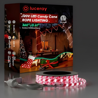 110V Candy Cane Christmas Rope Light - 11000K Cool White