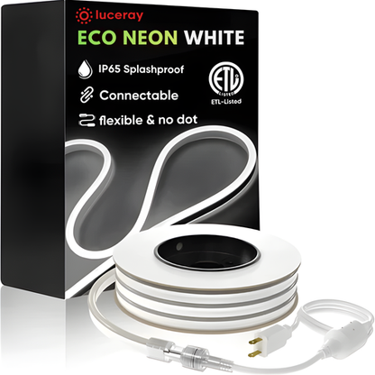 110V-120V Neon LED Rope Light - 8mmX16mm, 4500K Neutral White, 189 Lumens/M, IP65, Cuttable and Dimmable, Plug and Play and Hardwire