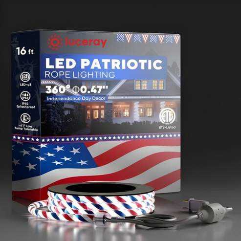 110V Red, White, and Blue Patriotic Rope Light - 11000K LED