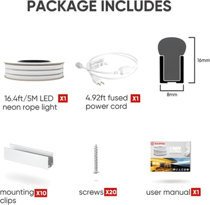 110V-120V Pink Neon LED Rope Light - 8mmX16mm, Commercial Grade, IP65, 6 Watts/M, Cuttable and Dimmable, Plug-and-Play or Hardwire