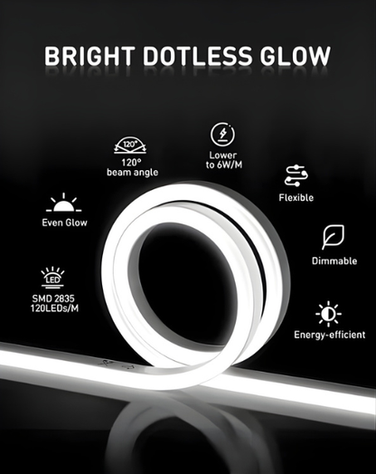 120V LED Neon Rope Light – 6000K Cool White, 8x16mm Commercial Grade, IP65, Dimmable & Cuttable, Plug-and-Play or Hardwire