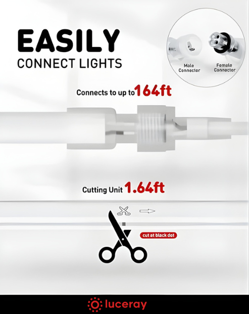 120V LED Neon Rope Light – 6000K Cool White, 8x16mm Commercial Grade, IP65, Dimmable & Cuttable, Plug-and-Play or Hardwire