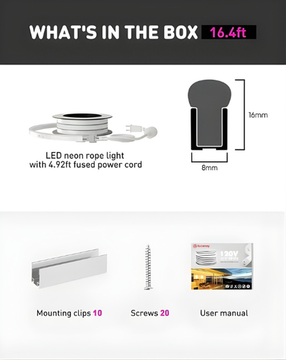 110V-120V Purple Neon LED Rope Light - 8mmX16mm, 6 Watts/M, Commercial Grade, IP65, Cuttable and Dimmable, Plug-and-Play or Hardwire