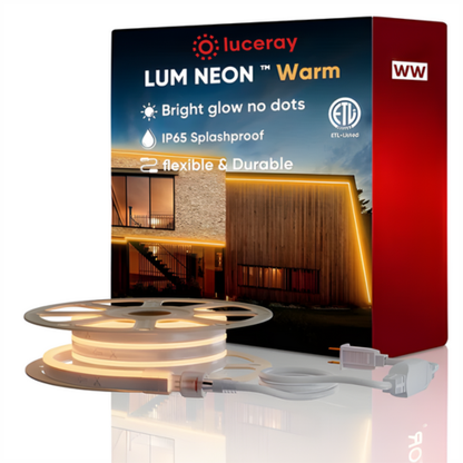 110-120V LED Neon Rope Light - 8mm x 16mm, 2500K Warm White, 6.5 W/Meter, 226 Lumens/W, Flexible, IP65, Dimmable and Cuttable